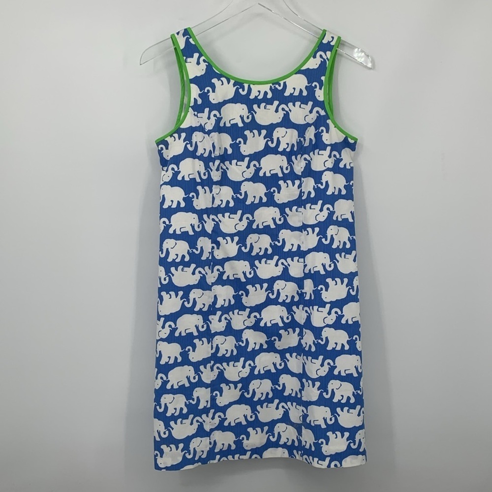 Lilly Pulitzer Sun Cathy shift tank dress blue tusk elephant white sleeveless 2